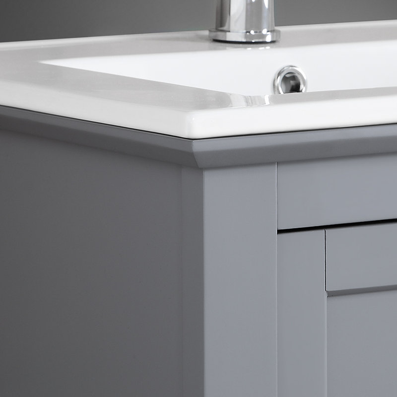 Gray 24" Freestanding Single Sink Bathroom Vanity with Ceramic Top