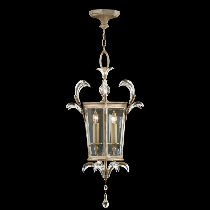 Elegant Silver Leaf 3-Light Chandelier with Beveled Crystal Accents
