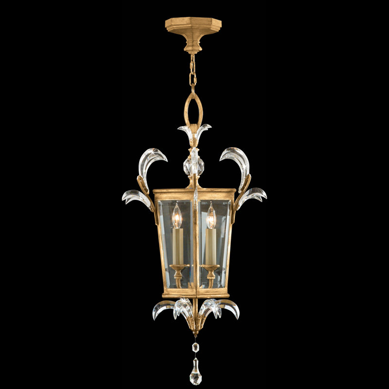 Aged Brass Beveled Crystal 3-Light Pendant with Gold Finish