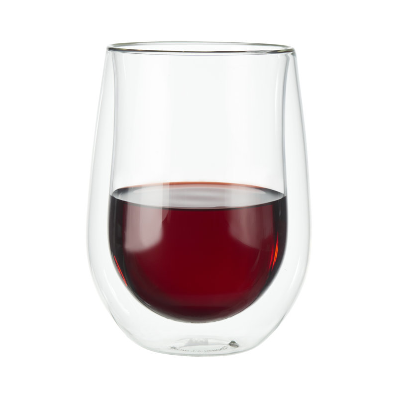Sorrento Clear Borosilicate Double-Wall Stemless Wine Glass Set