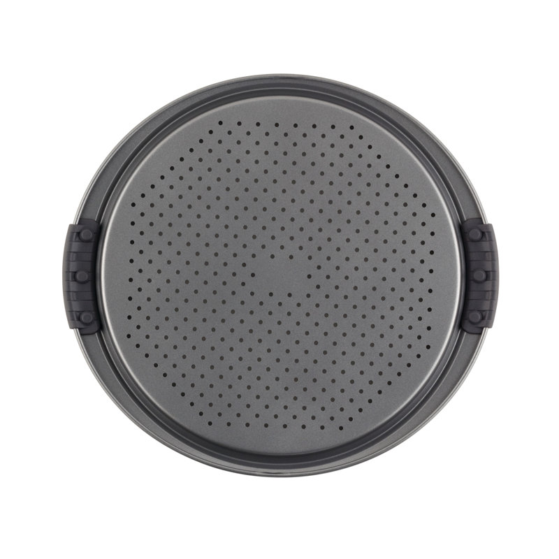 Gray Nonstick Round Perforated Pizza Pan with Silicone Grips