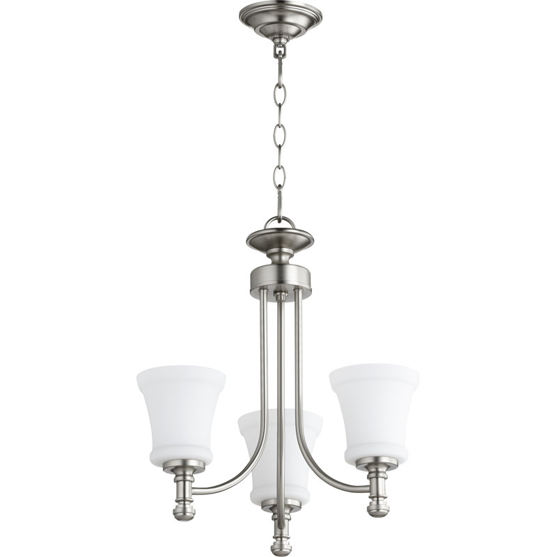 Elegant Mini Rossington 3-Light Nickel Crystal Chandelier with Satin Opal Shade