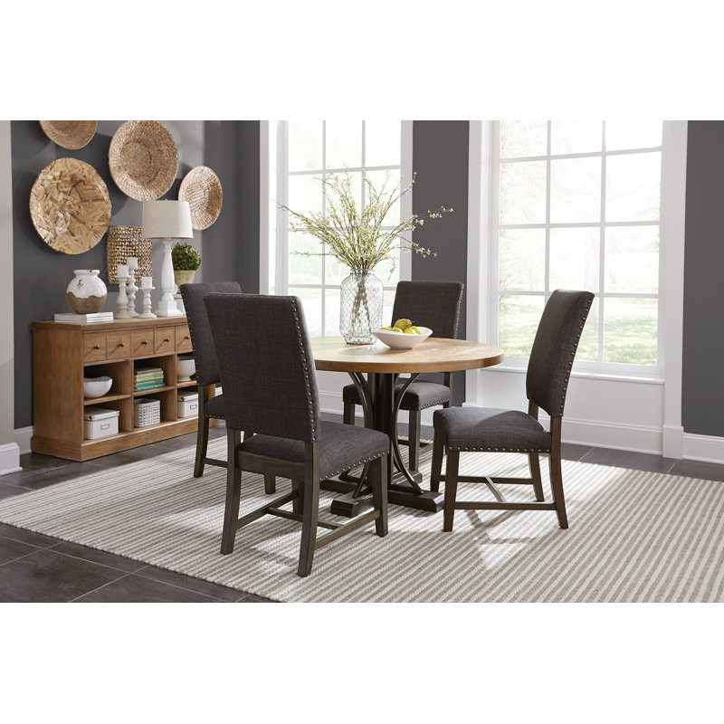 Transitional Gray Faux Leather Upholstered Parsons Side Chair