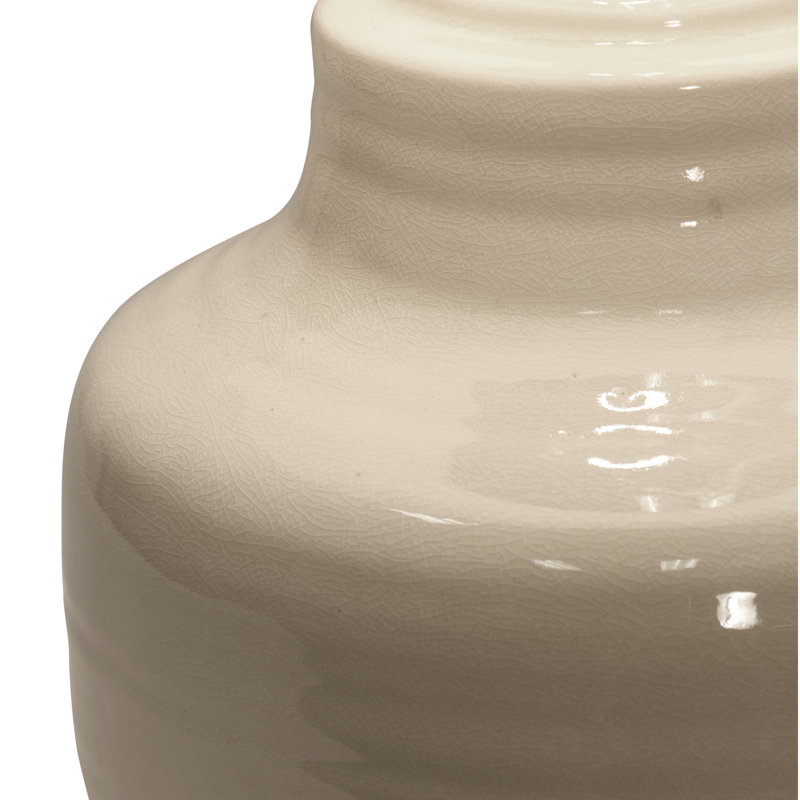 Two-Tone Cream Ceramic Table Lamp with Textured Beige Shade