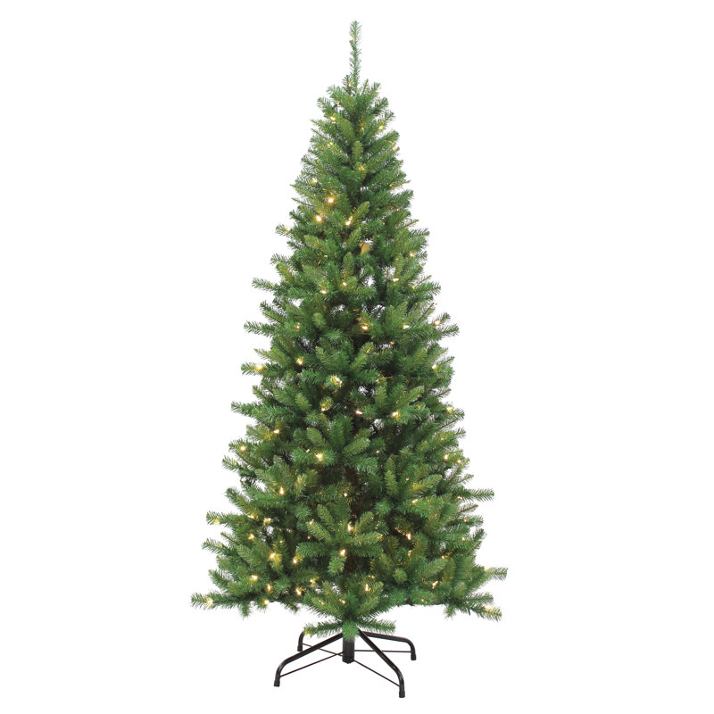 7' Green Pine Artificial Christmas Tree with Multi-Color LED Lights