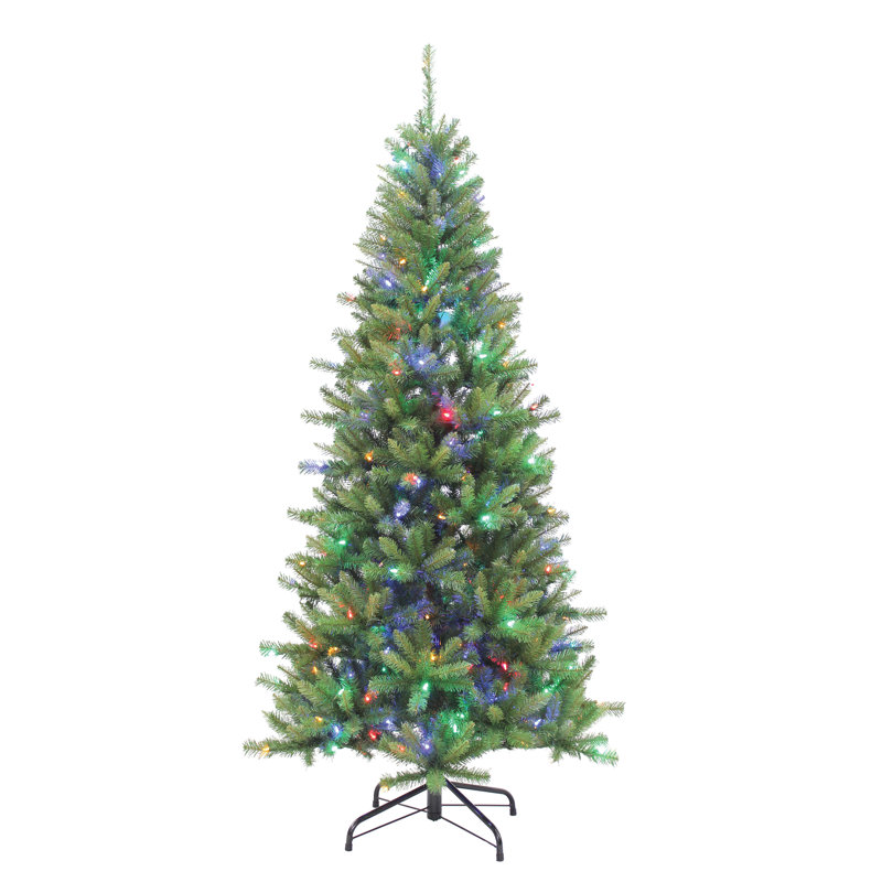 7' Green Pine Artificial Christmas Tree with Multi-Color LED Lights