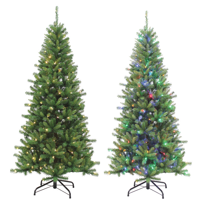 7' Green Pine Artificial Christmas Tree with Multi-Color LED Lights