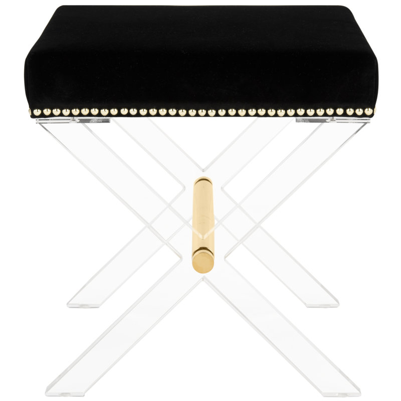 Transitional Luxe Black Velvet Acrylic X-Bench with Brass Detail