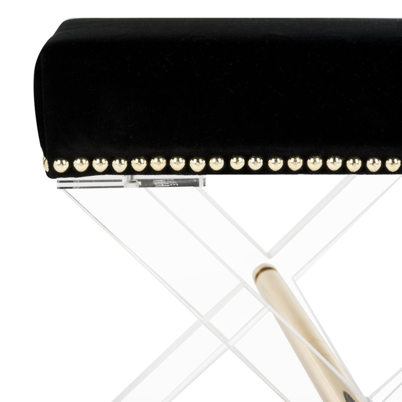 Transitional Luxe Black Velvet Acrylic X-Bench with Brass Detail