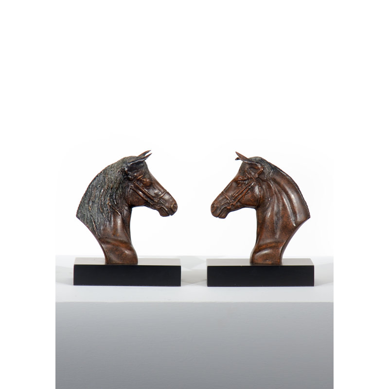 Equestrian Chic Resin and Wood Horse Bookends, 9 in