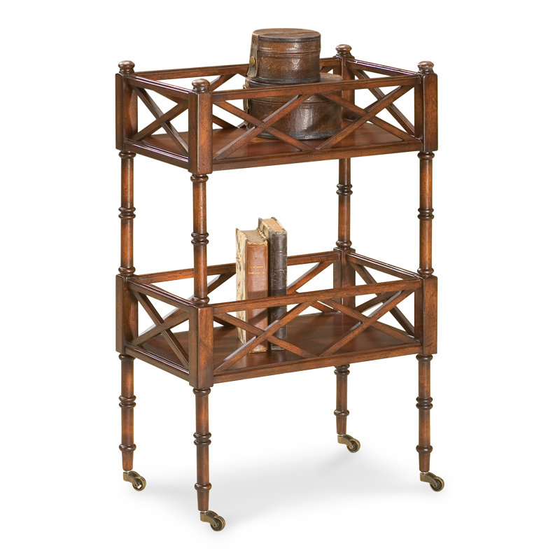 Antique Cherry 80" Mobile Kitchen Cart with Open Fretwork Shelves