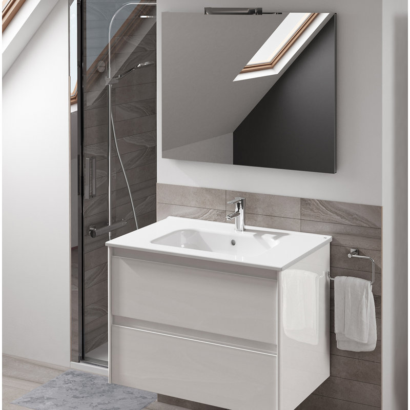 Ambra 32" Matte White Floating Bathroom Vanity with Integrated Ceramic Sink and Mirror