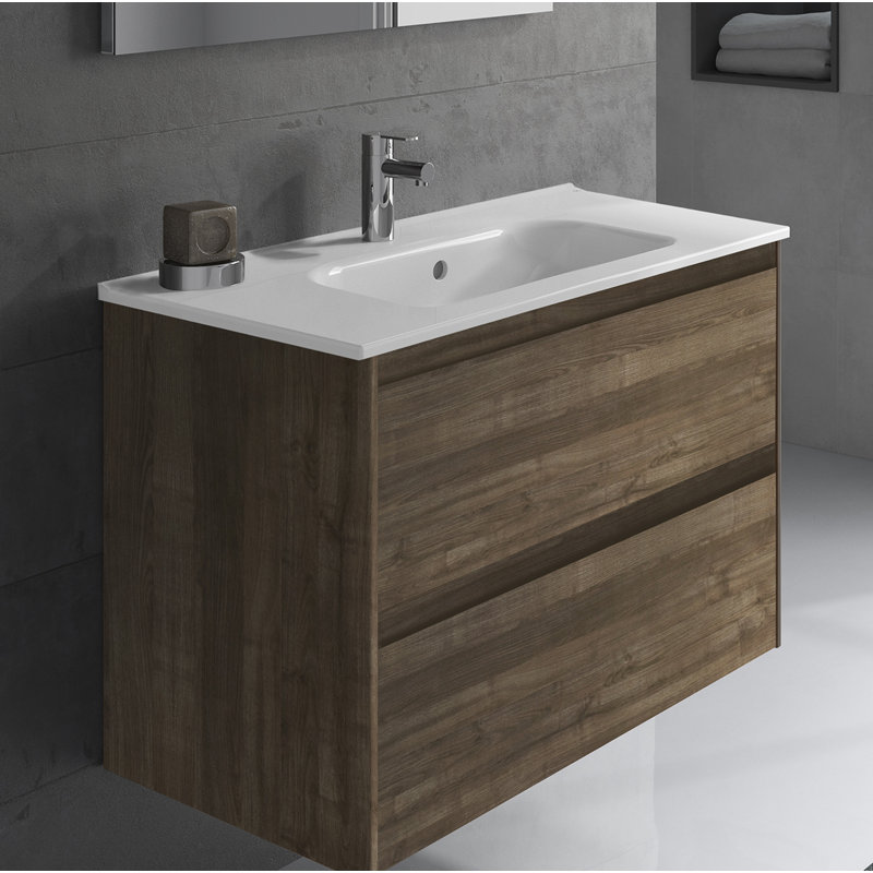 Ambra 32" Matte White Floating Bathroom Vanity with Integrated Ceramic Sink and Mirror