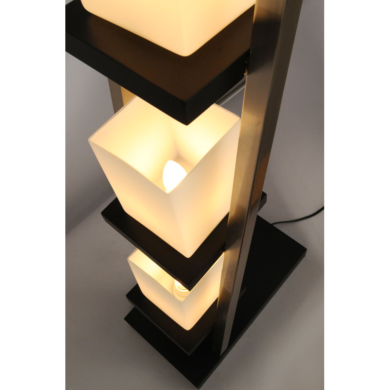 Escalier 5-Light Arc Floor Lamp in Espresso & Brushed Nickel with Off-White Glass Shades