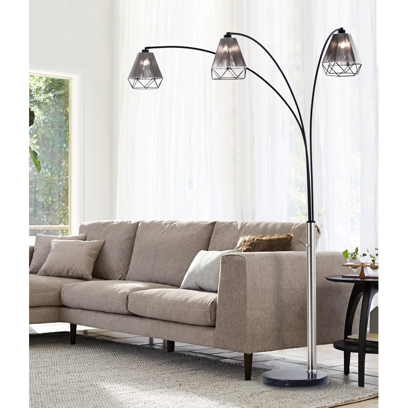 Polygon 88" Black and Brushed Nickel Multi-Head Arc Floor Lamp