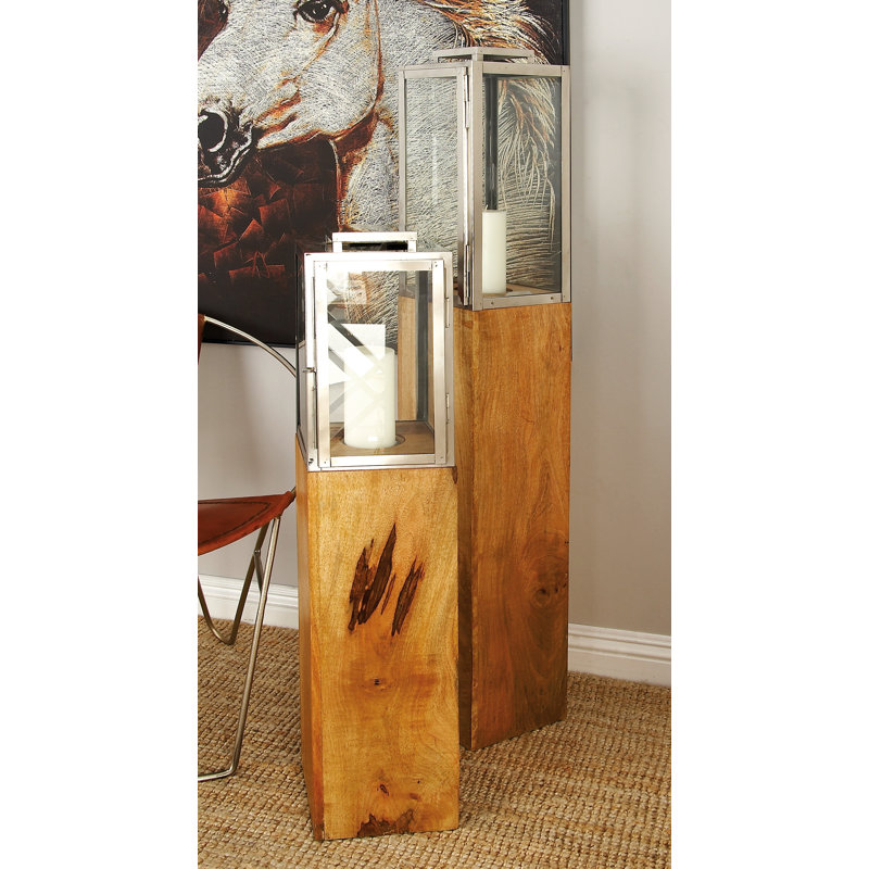 Elegant Mango Wood Hanging Candle Lantern 36" - Contemporary Brown