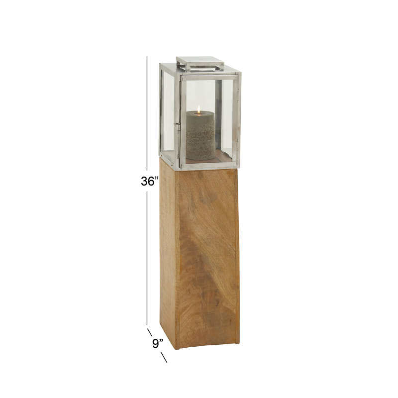 Brown Mango Wood and Glass Hanging Candle Lantern