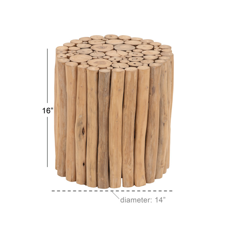 14" x 16" Brown Teak Wood Rustic Accent Table