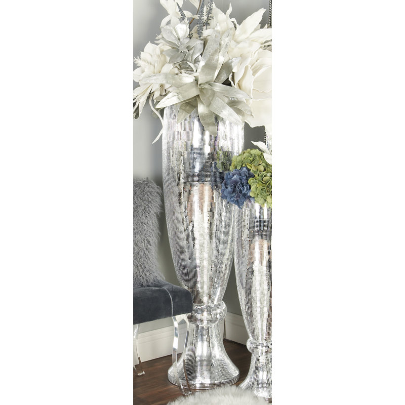 Elegant Silver Ceramic Mosaic Floor Vase 16"x51"