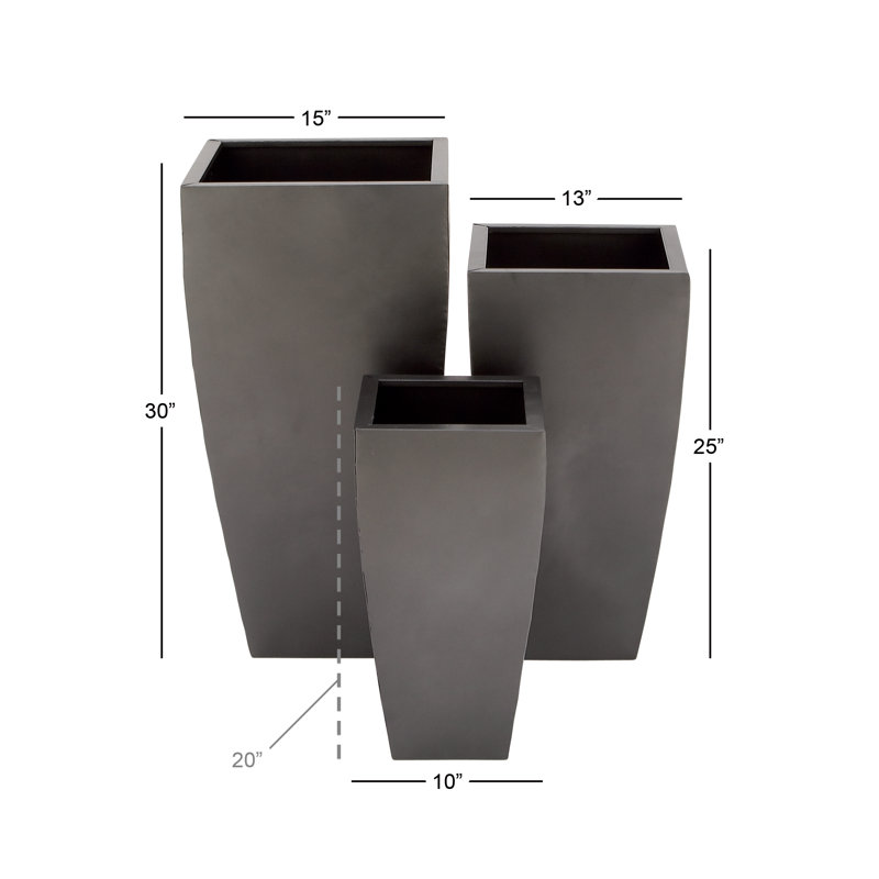 Set of 3 Dark Gray Metal Indoor/Outdoor Planters