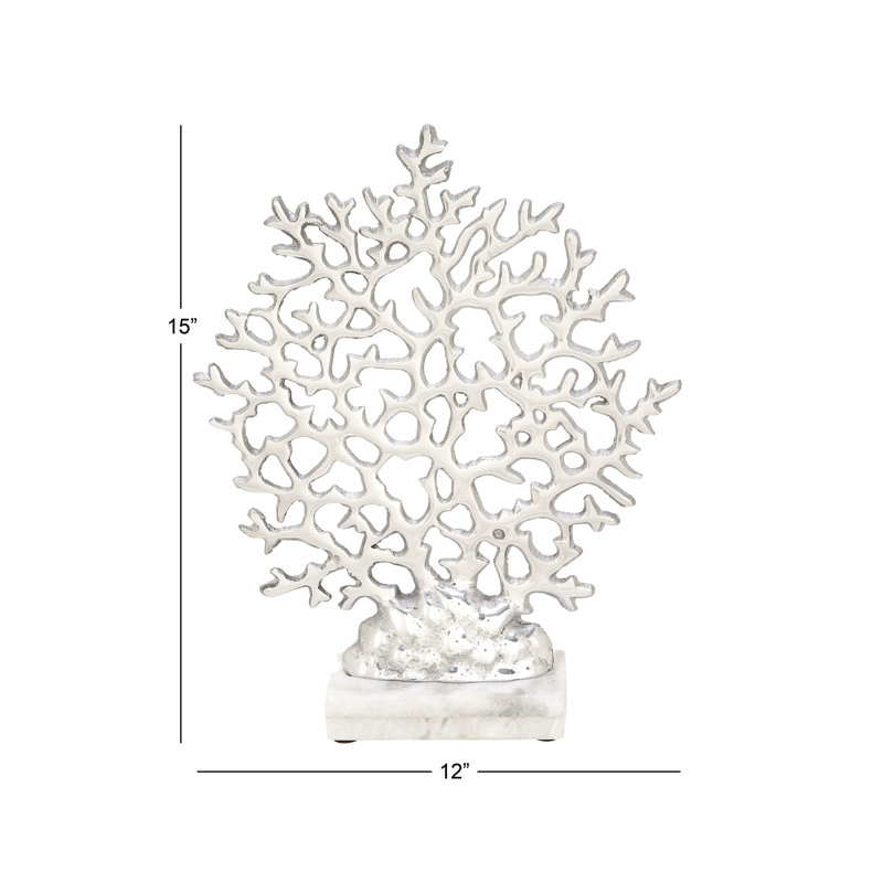 Elegant Silver Coral Sculpture on Marble Base 12"x15"
