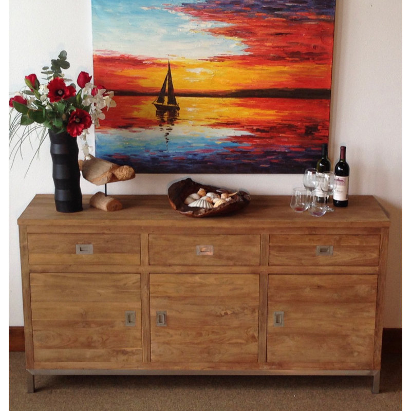 Stella 69'' Recycled Teak Buffet with Stainless Steel Accents