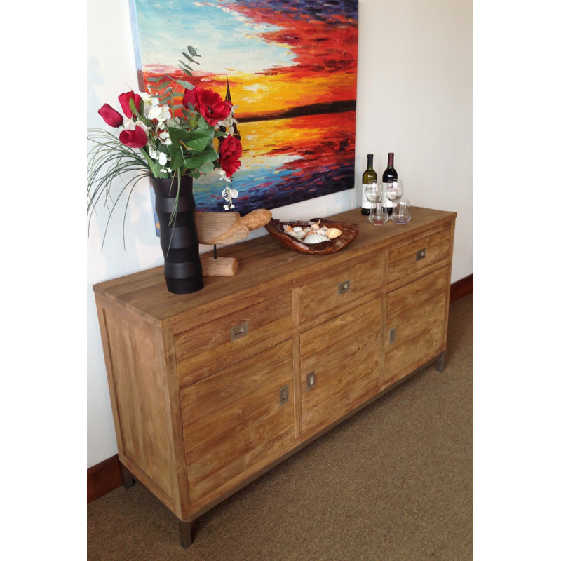 Stella 69'' Recycled Teak Buffet with Stainless Steel Accents