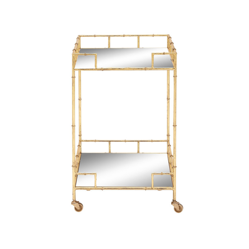 Gold Square Metal Bar Cart with Mirrored Shelves