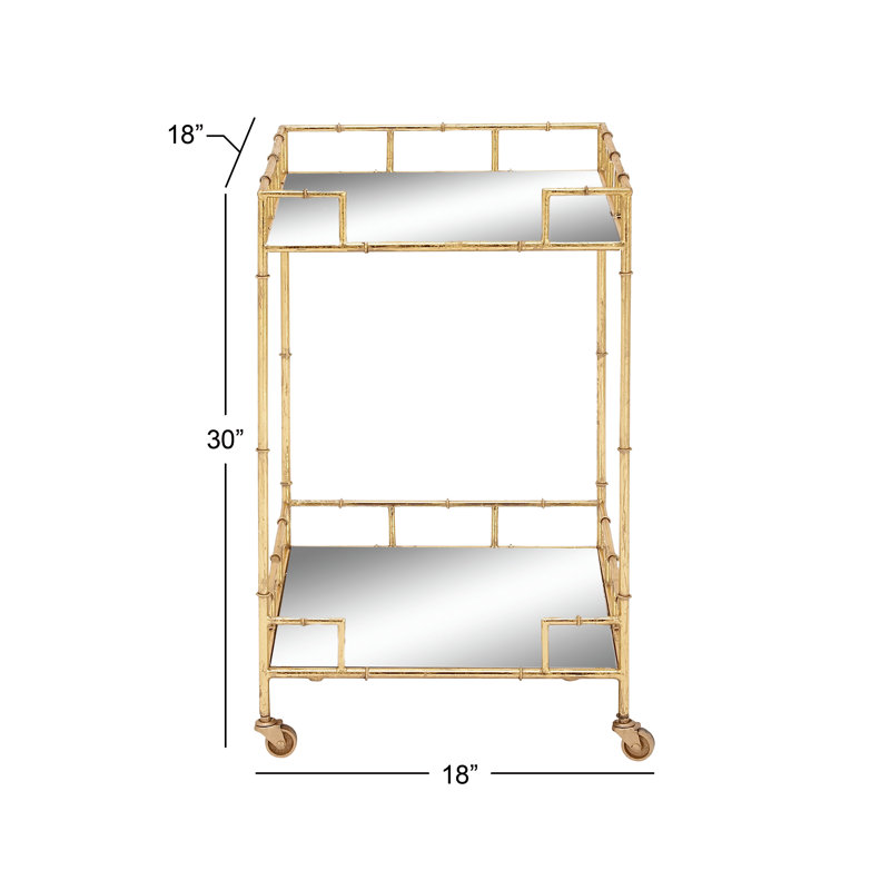 Gold Square Metal Bar Cart with Mirrored Shelves