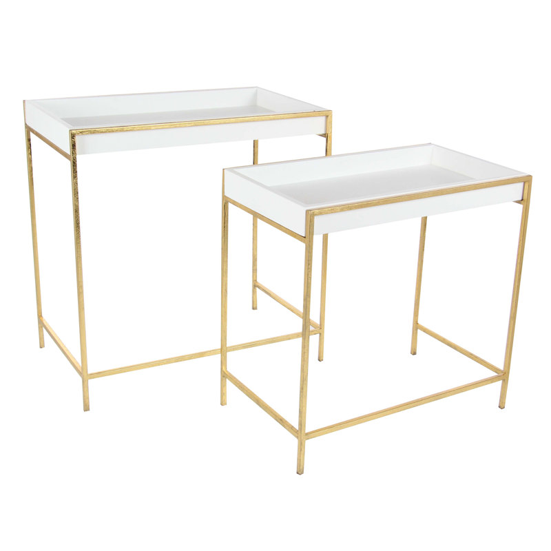 White and Gold Polished Nesting Console Tables, Set of 2