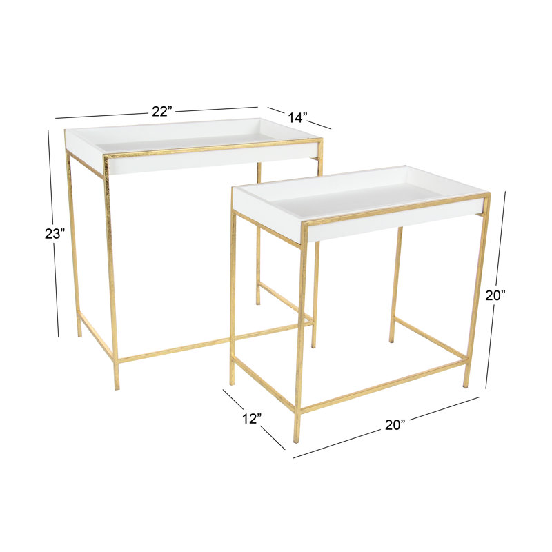 White and Gold Polished Nesting Console Tables, Set of 2