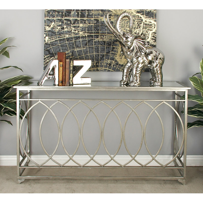Silver Metal and Glass Geometric Console Table