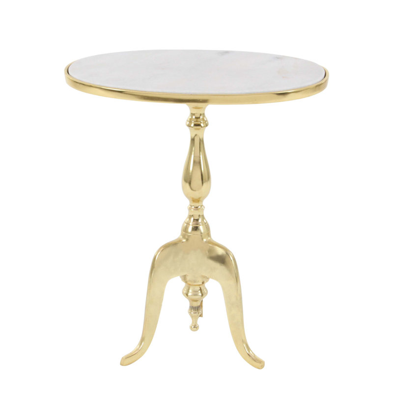Elegant Round Gray Stone Top End Table with Gold Metal Base