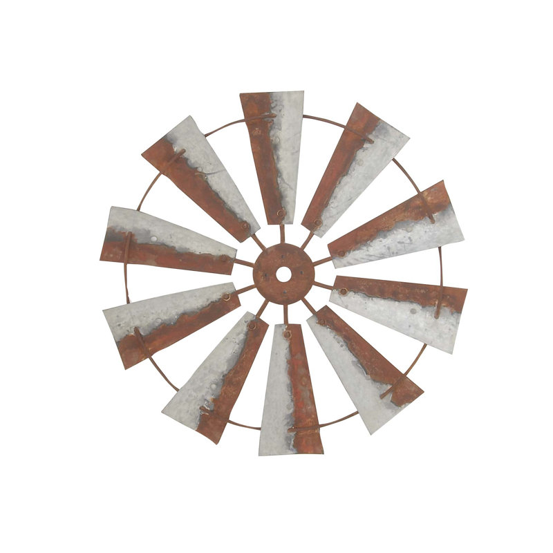Rustic Brown Iron Windmill Wall Sculpture 30" Farmhouse Decor