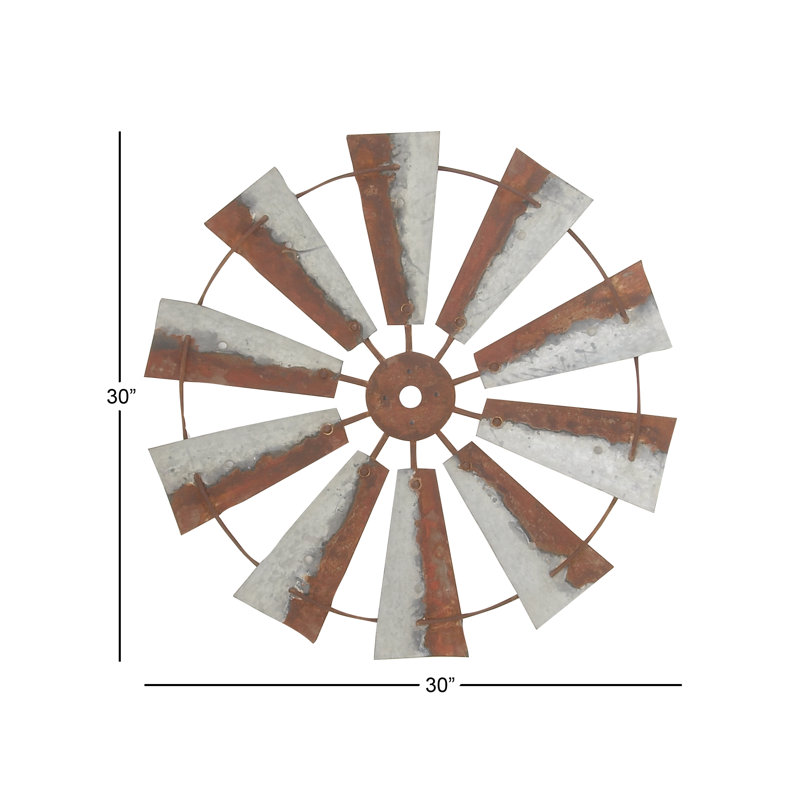 Rustic Brown Iron Windmill Wall Sculpture 30" Farmhouse Decor