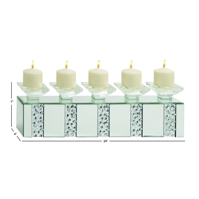 Elegant Silver Glass 24" Pillar Candelabra with Mirrored Accents