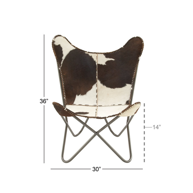 Handcrafted White Leather Butterfly Accent Chair with Metal Frame