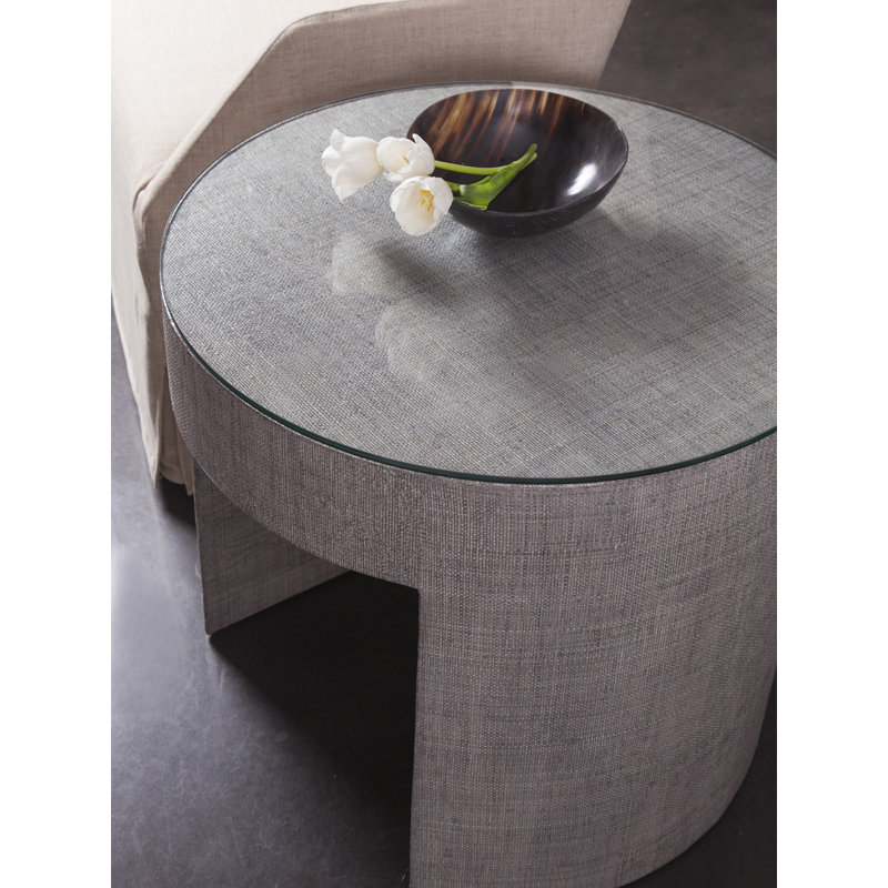 Elegant Transitional Gray Wood and Glass 26" Round End Table
