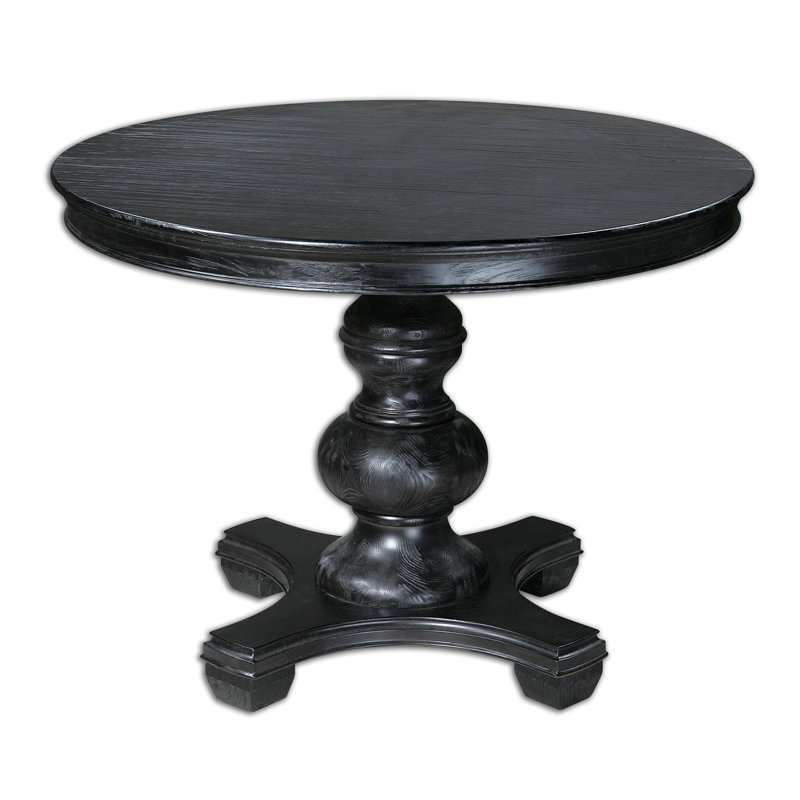 Elegant Brynmore 42" Satin Black Solid Wood Round Dining Table
