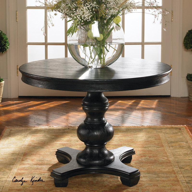 Elegant Brynmore 42" Satin Black Solid Wood Round Dining Table