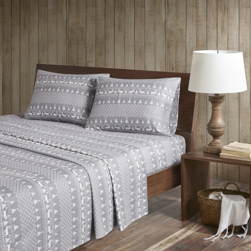 Queen Blue Plaid Cotton Flannel Sheet Set