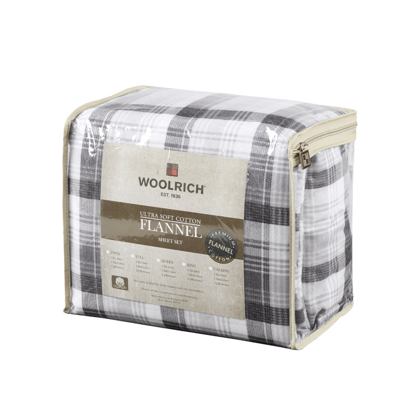 Queen Blue Plaid Cotton Flannel Sheet Set