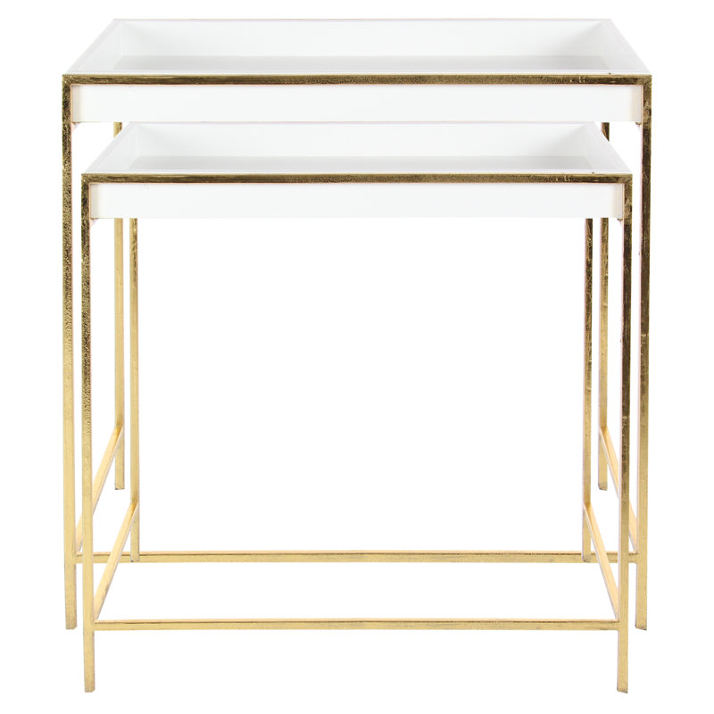 White and Gold Polished Nesting Console Tables, Set of 2