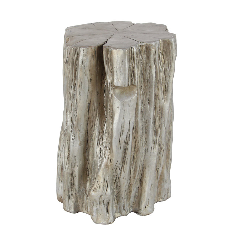 Silver Tree Trunk Inspired Round Fiberglass Accent Stool 13" x 19"