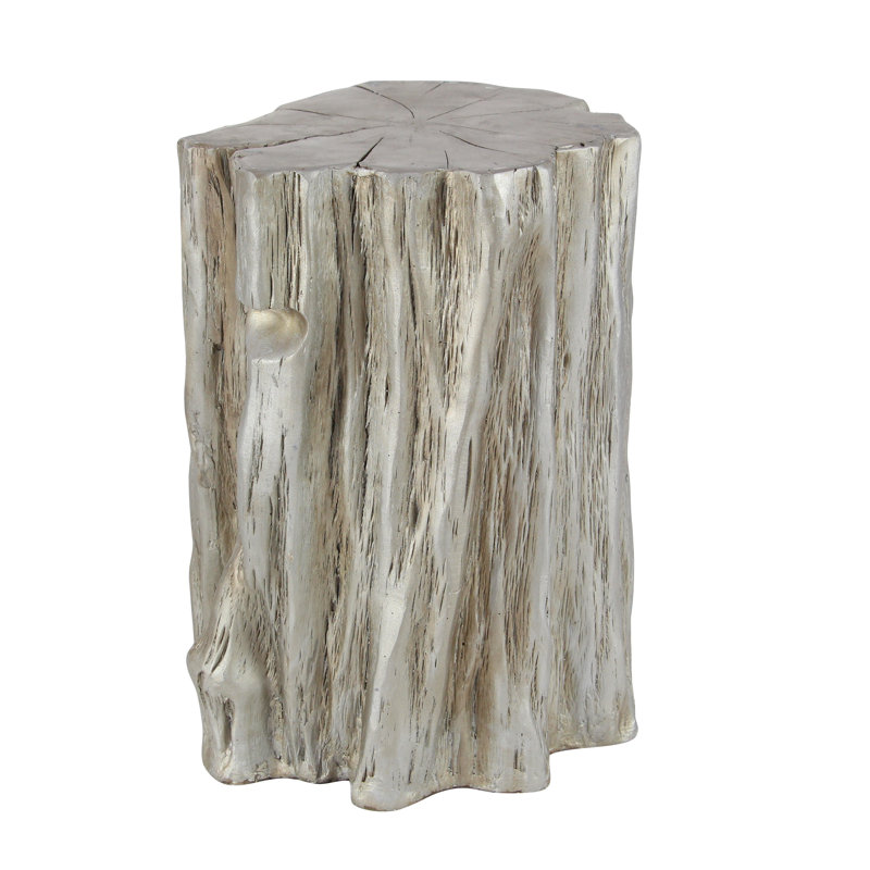 Silver Tree Trunk Inspired Round Fiberglass Accent Stool 13" x 19"