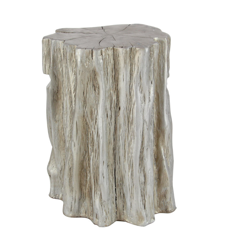 Silver Tree Trunk Inspired Round Fiberglass Accent Stool 13" x 19"