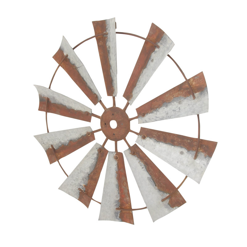 Rustic Brown Iron Windmill Wall Sculpture 30" Farmhouse Decor