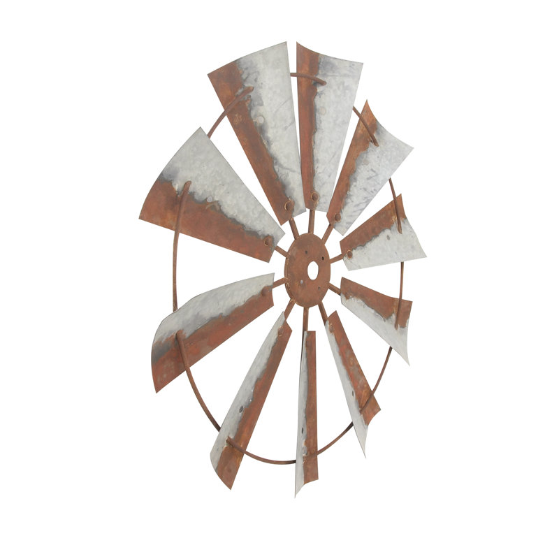 Rustic Brown Iron Windmill Wall Sculpture 30" Farmhouse Decor
