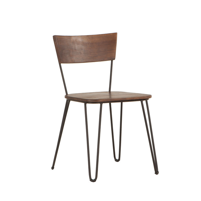 Vail Mid-Century Modern Acacia Wood Side Chair with Hairpin Legs