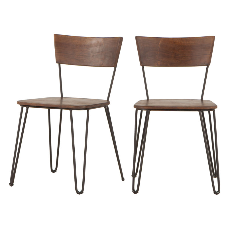 Vail Mid-Century Modern Acacia Wood Side Chair with Hairpin Legs